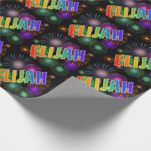 Papel De Regalo Nombre del arcoiris "ELIJAH" + Fuegos artificiales