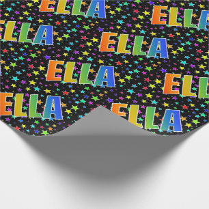 Papel De Regalo Nombre del arcoiris "ELLA" + estrellas