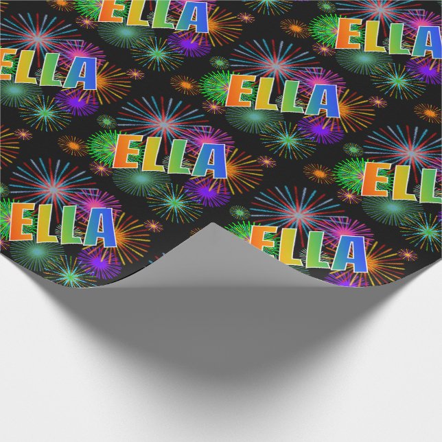 Papel De Regalo Nombre del arcoiris "ELLA" + Fuegos artificiales (Esquina)