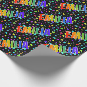 Papel De Regalo Nombre del arcoiris "EMILIA" + estrellas