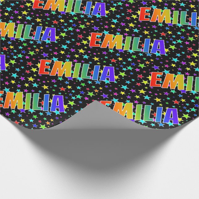 Papel De Regalo Nombre del arcoiris "EMILIA" + estrellas (Esquina)