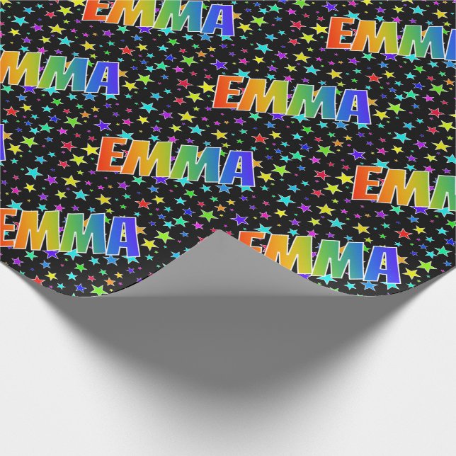Papel De Regalo Nombre del arcoiris "EMMA" + estrellas (Esquina)