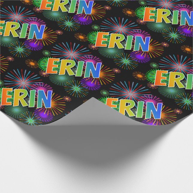 Papel De Regalo Nombre del arcoiris "ERIN" + Fuegos artificiales (Esquina)