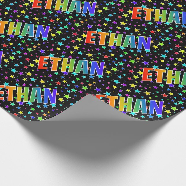Papel De Regalo Nombre del arcoiris "ETHAN" + estrellas (Esquina)