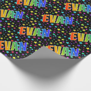 Papel De Regalo Nombre del arcoiris "EVAN" + estrellas