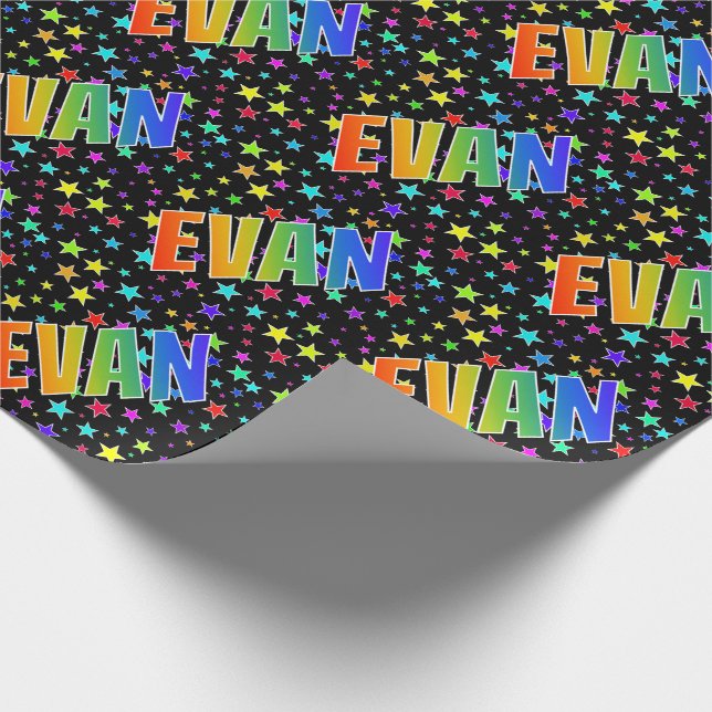 Papel De Regalo Nombre del arcoiris "EVAN" + estrellas (Esquina)