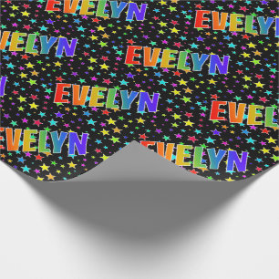 Papel De Regalo Nombre del arcoiris "EVELYN" + estrellas