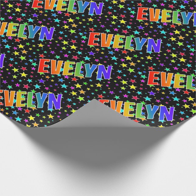 Papel De Regalo Nombre del arcoiris "EVELYN" + estrellas (Esquina)