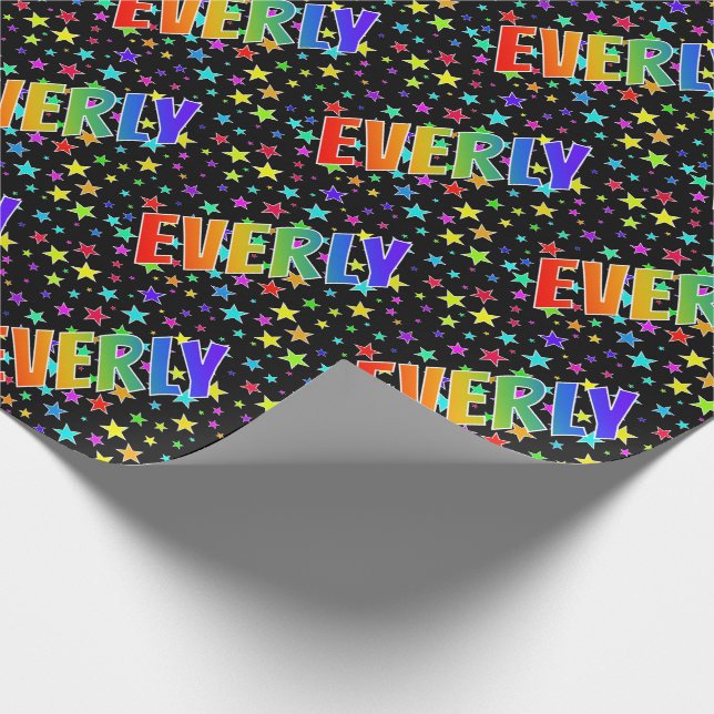 Papel De Regalo Nombre del arcoiris "EVERLY" + estrellas (Esquina)