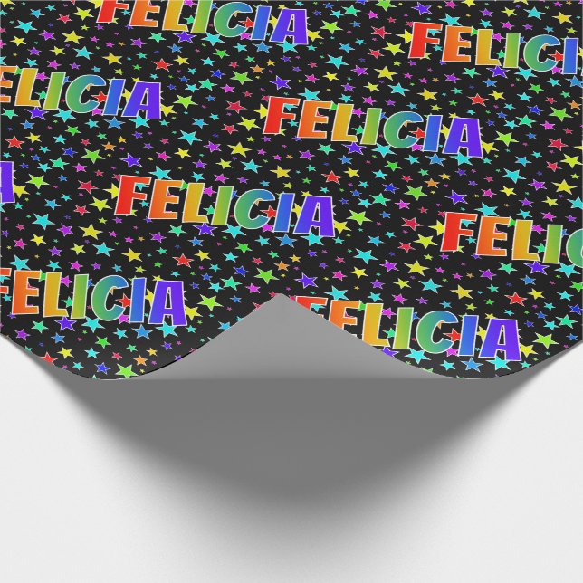 Papel De Regalo Nombre del arcoiris "FELICIA" + estrellas (Esquina)
