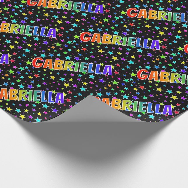 Papel De Regalo Nombre del arcoiris "GABRIELLA" + estrellas (Esquina)