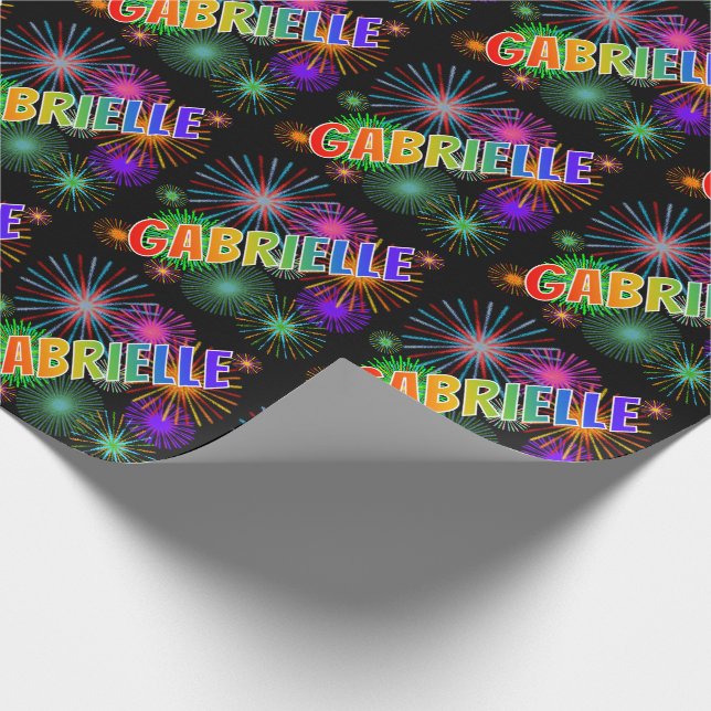 Papel De Regalo Nombre del arcoiris "GABRIELLE" + Fuegos artificia (Esquina)