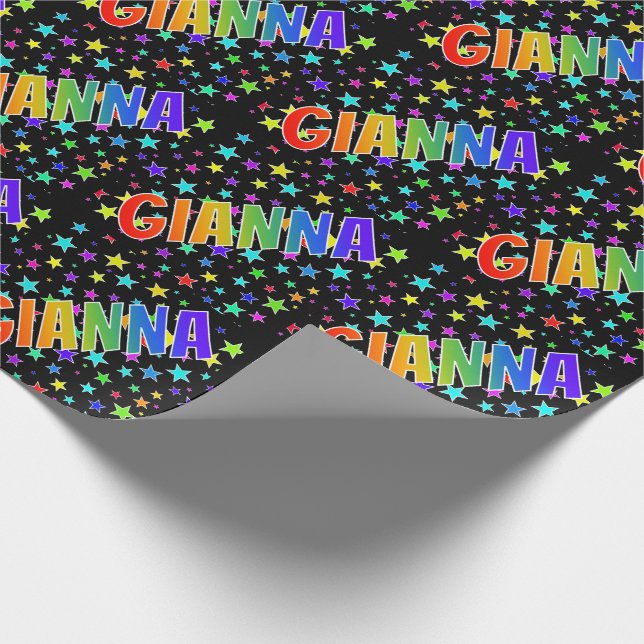 Papel De Regalo Nombre del arcoiris "GIANNA" + estrellas (Esquina)