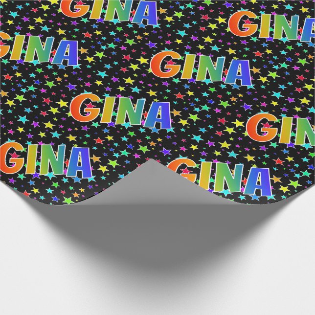 Papel De Regalo Nombre del arcoiris "GINA" + estrellas (Esquina)