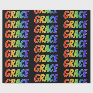 Papel De Regalo Nombre del arcoiris "GRACE"; Divertido y colorido
