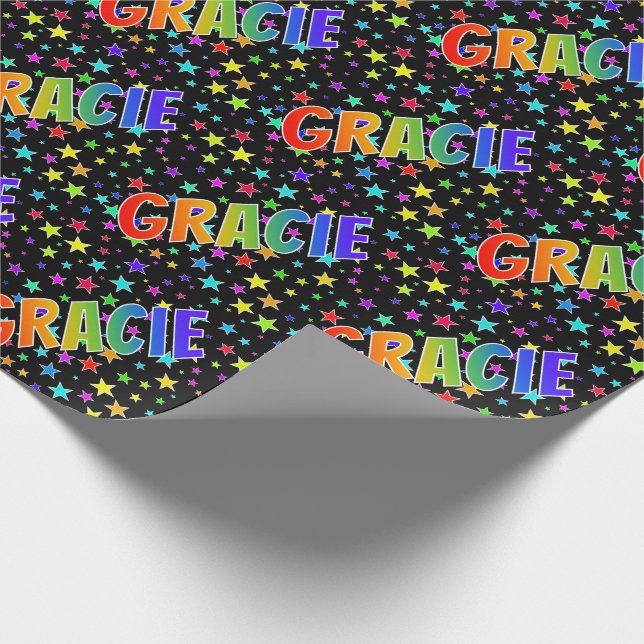 Papel De Regalo Nombre del arcoiris "GRACIE" + estrellas (Esquina)