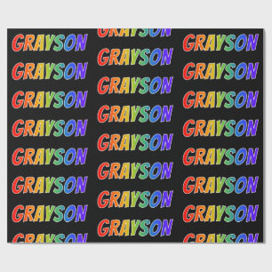 Papel De Regalo Nombre del arcoiris "GRAYSON"; Divertido y colorid