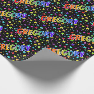 Papel De Regalo Nombre del arcoiris "GREGORY" + Estrellas