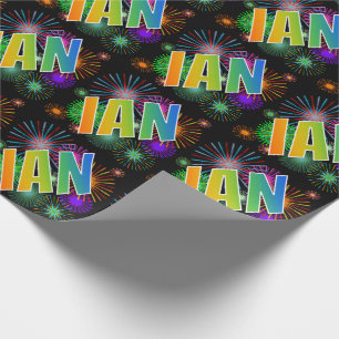 Papel De Regalo Nombre del arcoiris "IAN" + Fuegos artificiales
