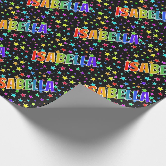 Papel De Regalo Nombre del arcoiris "ISABELLA" + estrellas (Esquina)