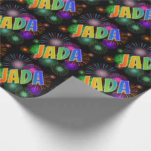 Papel De Regalo Nombre del arcoiris "JADA" + fuegos artificiales