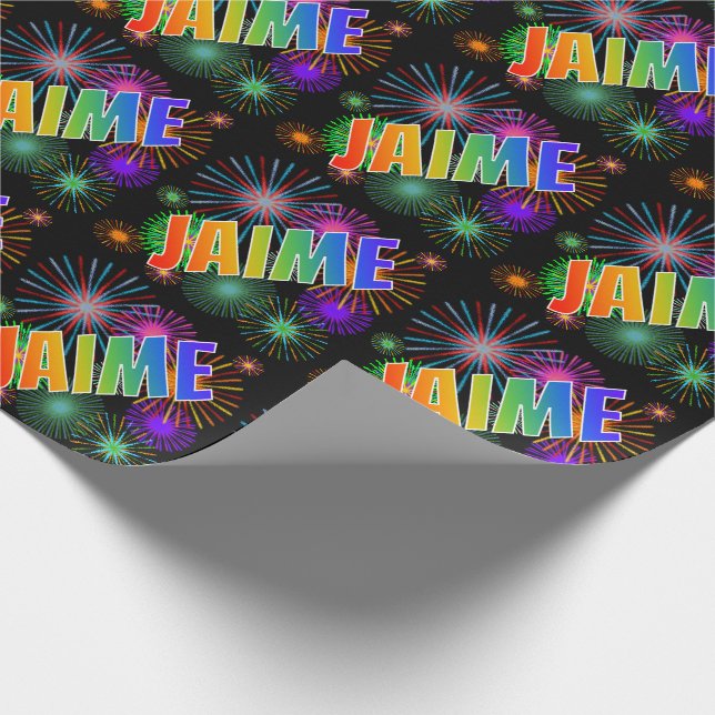 Papel De Regalo Nombre del arcoiris "JAIME" + Fuegos artificiales (Esquina)