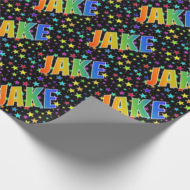 Papel De Regalo Nombre del arcoiris "JAKE" + estrellas (Esquina)