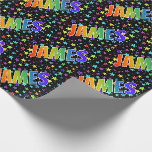 Papel De Regalo Nombre del arcoiris "JAMES" + estrellas