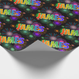 Papel De Regalo Nombre del arcoiris "JAMES" + fuegos artificiales