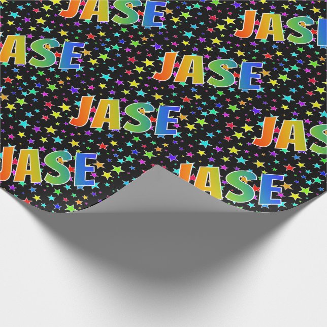 Papel De Regalo Nombre del arcoiris "JASE" + estrellas (Esquina)