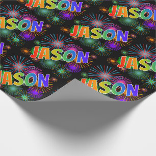 Papel De Regalo Nombre del arcoiris "JASON" + Fuegos artificiales
