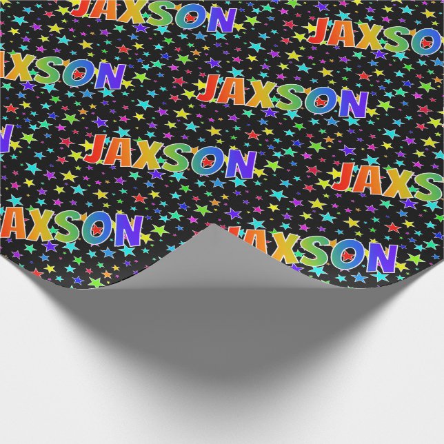 Papel De Regalo Nombre del arcoiris "JAXSON" + Estrellas (Esquina)