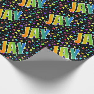 Papel De Regalo Nombre del arcoiris "JAY" + estrellas