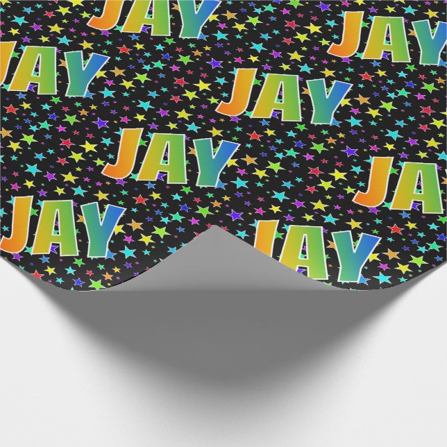 Papel De Regalo Nombre del arcoiris "JAY" + estrellas (Esquina)
