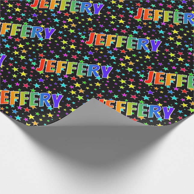 Papel De Regalo Nombre del arcoiris "JEFFERY" + estrellas (Esquina)