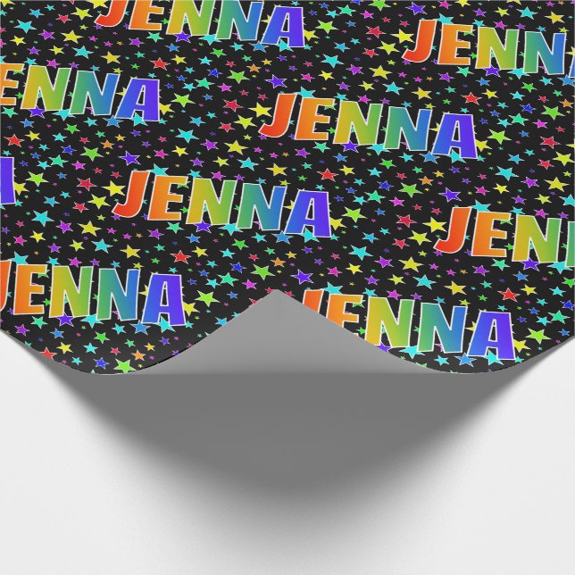 Papel De Regalo Nombre del arcoiris "JENNA" + estrellas (Esquina)