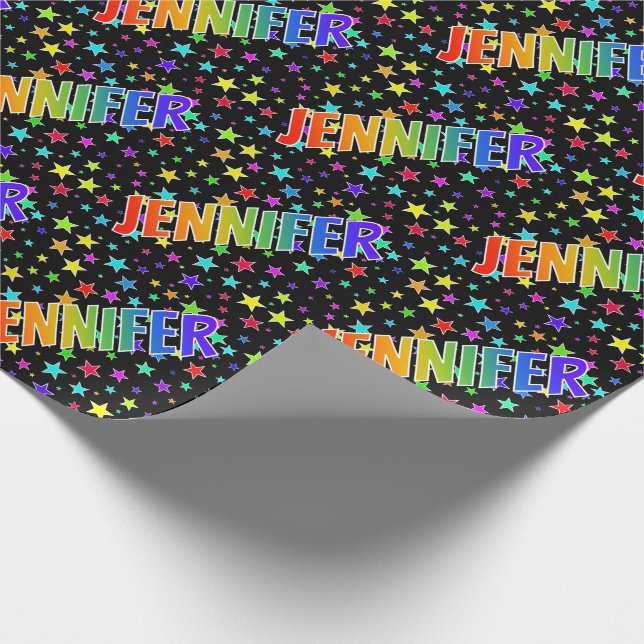 Papel De Regalo Nombre del arcoiris "JENNIFER" + estrellas (Esquina)