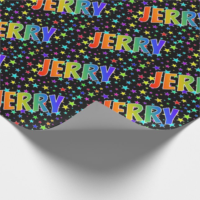 Papel De Regalo Nombre del arcoiris "JERRY" + Estrellas (Esquina)