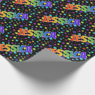 Papel De Regalo Nombre del arcoiris "JESSICA" + estrellas