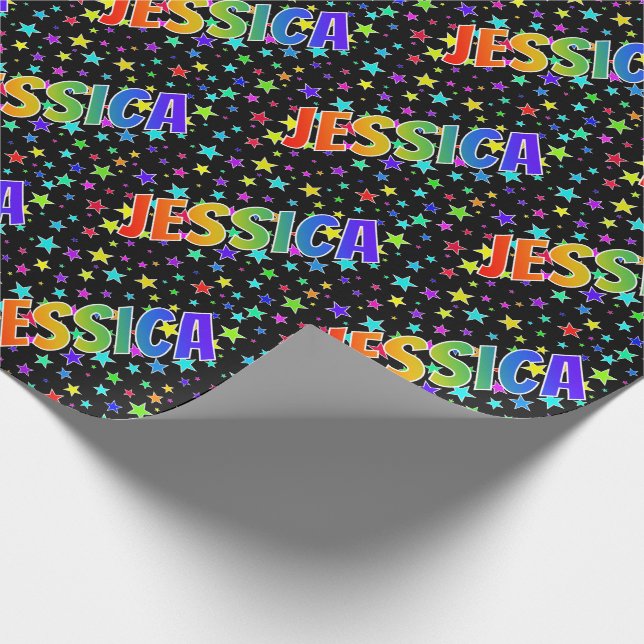 Papel De Regalo Nombre del arcoiris "JESSICA" + estrellas (Esquina)