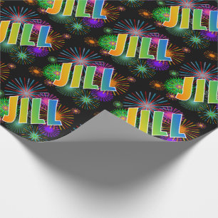 Papel De Regalo Nombre del arcoiris "JILL" + Fuegos artificiales