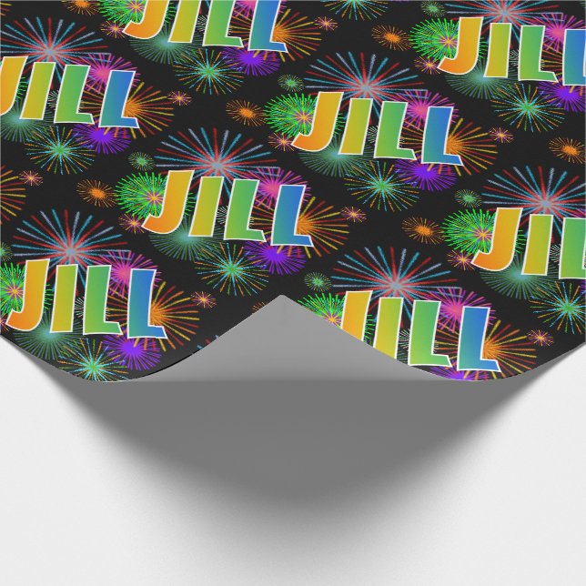 Papel De Regalo Nombre del arcoiris "JILL" + Fuegos artificiales (Esquina)