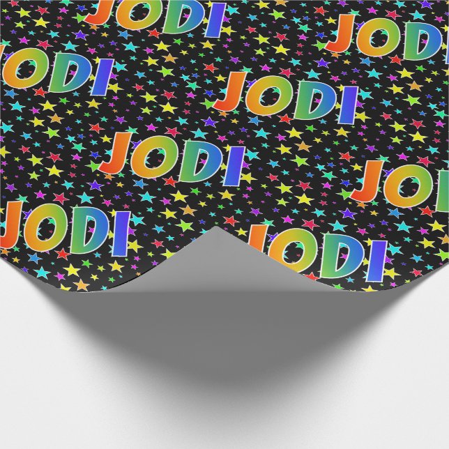 Papel De Regalo Nombre del arcoiris "JODI" + estrellas (Esquina)