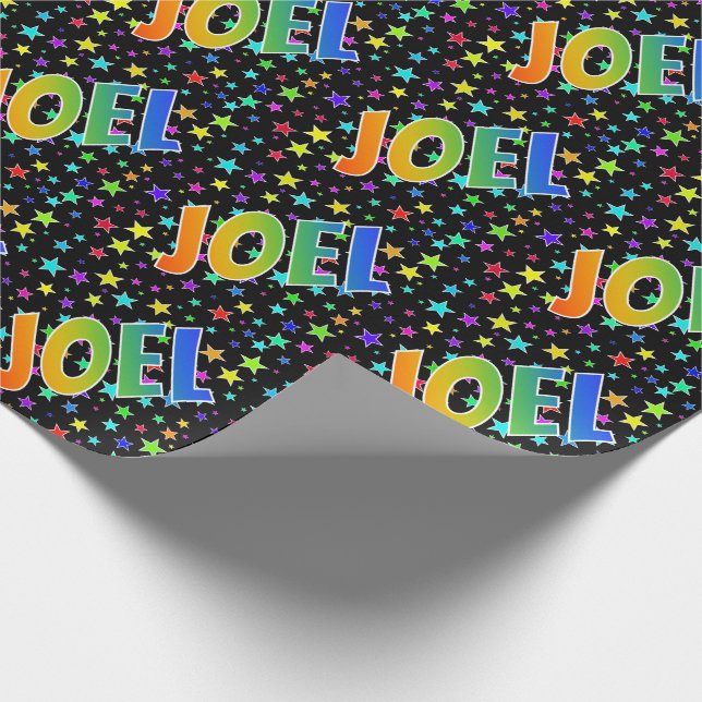 Papel De Regalo Nombre del arcoiris "JOEL" + estrellas (Esquina)