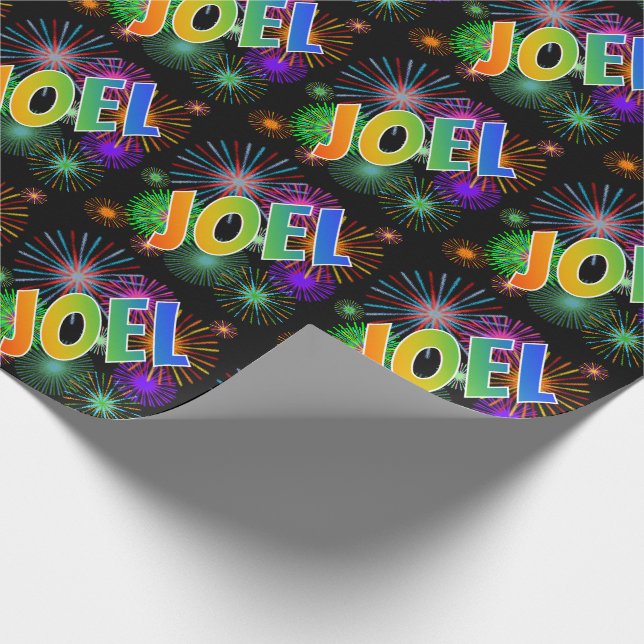 Papel De Regalo Nombre del arcoiris "JOEL" + Fuegos artificiales (Esquina)