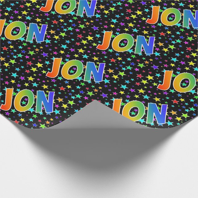 Papel De Regalo Nombre del arcoiris "JON" + estrellas (Esquina)