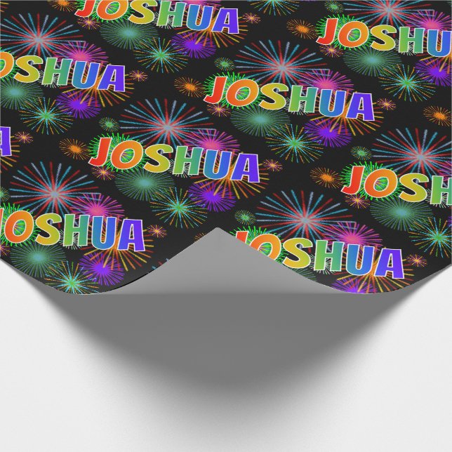Papel De Regalo Nombre del arcoiris "JOSHUA" + Fuegos artificiales (Esquina)