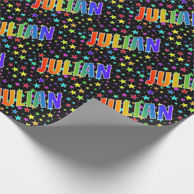 Papel De Regalo Nombre del arcoiris "JULIAN" + estrellas (Esquina)