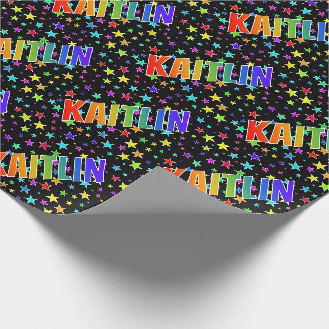 Papel De Regalo Nombre del arcoiris "KAITLIN" + estrellas (Esquina)