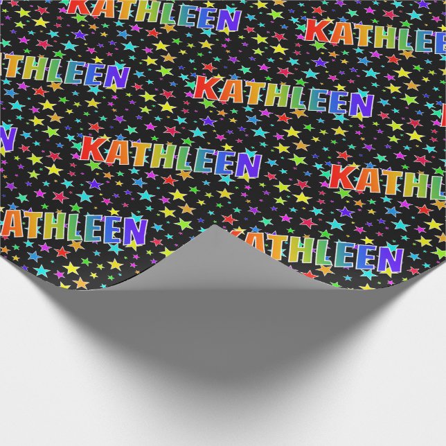 Papel De Regalo Nombre del arcoiris "KATHLEEN" + estrellas (Esquina)